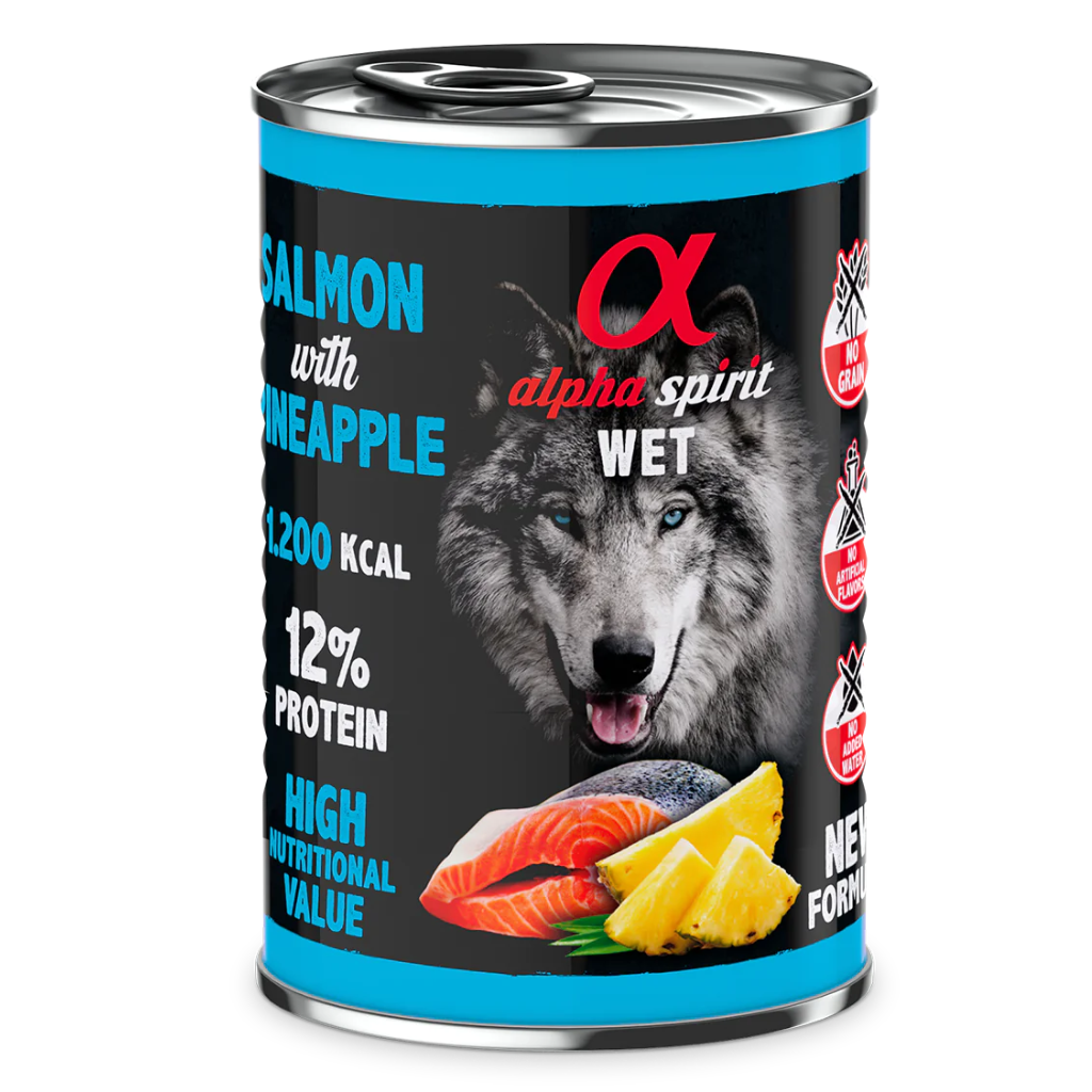 Alpha Spirit Salmon with Pineapple Complete Wet Canned Dog Food (6 x 400g) - North East Pet Shop