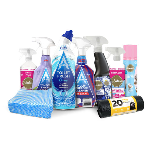 Sunday Blitz 9 Piece Cleaning Bundle – Bleach, Polish, Cloths & Bin Bags