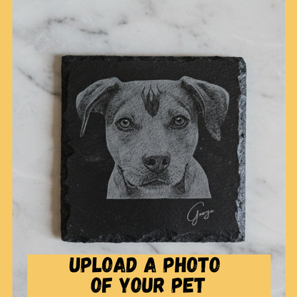Custom Pet Portrait Slate Coaster | Personalised Laser Engraved Gift with Pet's Name - 1 x Coaster