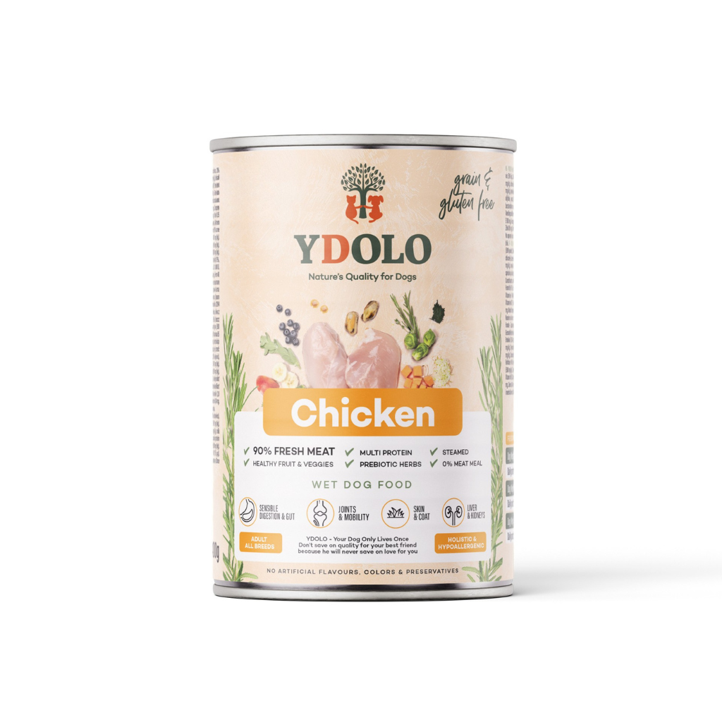 YDOLO Chicken Complete Wet Food for Dogs – Healthy and Pure (6 x 400g) - North East Pet Shop