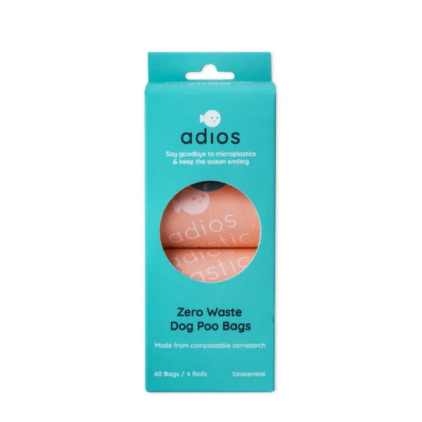 Adios Plastic Compstable Poo Bag Pink 4 x 15''s - North East Pet Shop Adios
