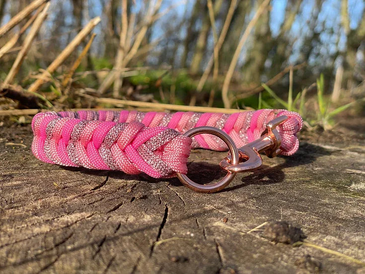 Rose Quartz - Handmade Paracord Dog Collar - Small 9-12" / Nickel / Normal Clasp