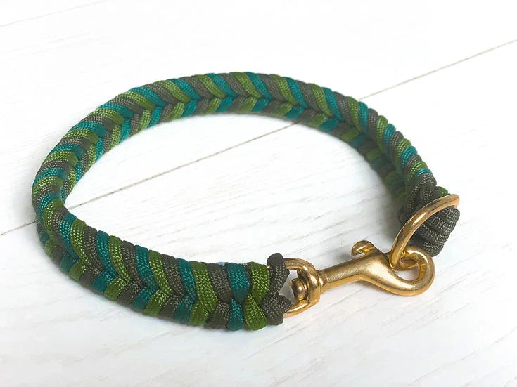 Evergreen Trails Braided Collar - Handmade Paracord Dog Collar. - Small 9-12" / Nickel / Normal Clasp