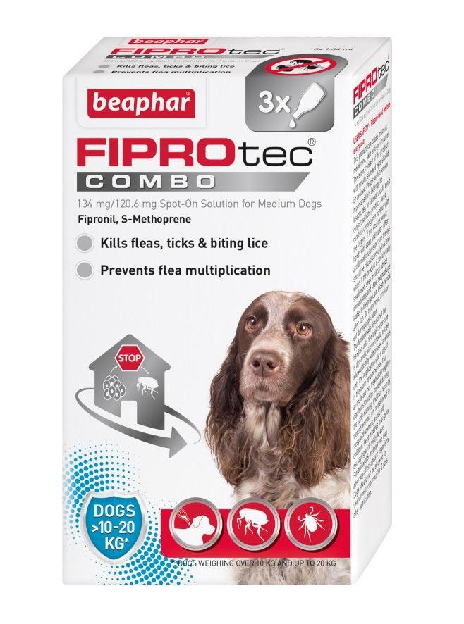 Beaphar FIPROtec COMBO Flea and Tick Spon On for Medium Dogs 3 pipette