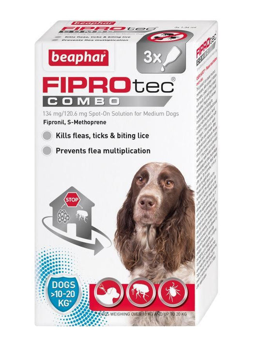 Beaphar FIPROtec COMBO Flea and Tick Spon On for Medium Dogs 3 pipette