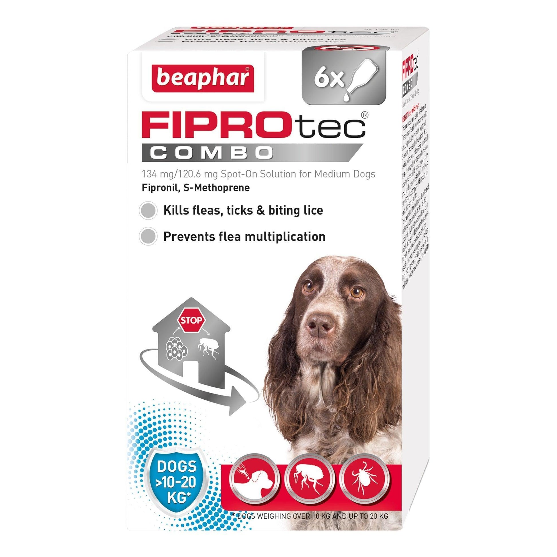 Beaphar FIPROtec COMBO Flea and Tick Spot On for Medium Dogs 6 pipettes