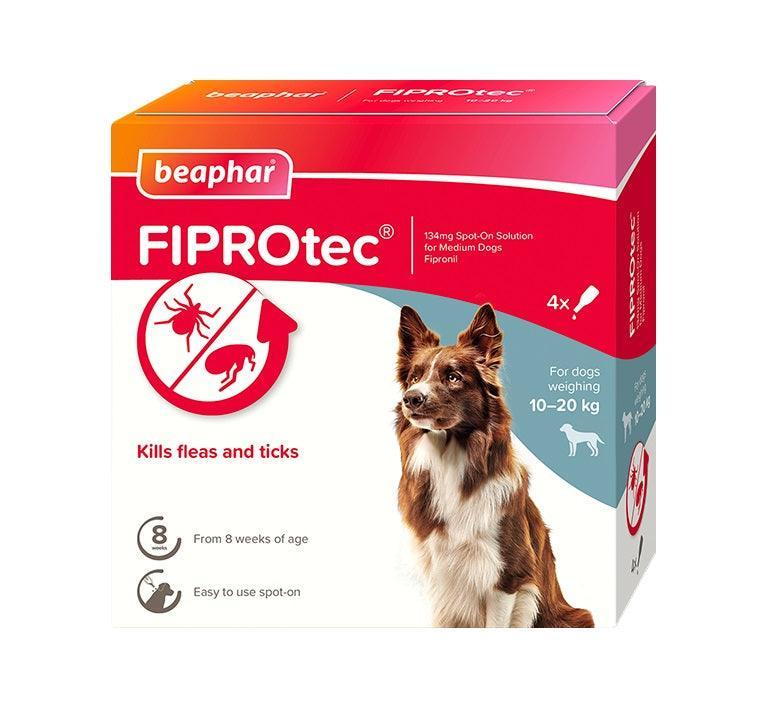 Beaphar FIPROtec Flea and Tick Spot On for Medium Dogs (10-20kg) 4 pipettes