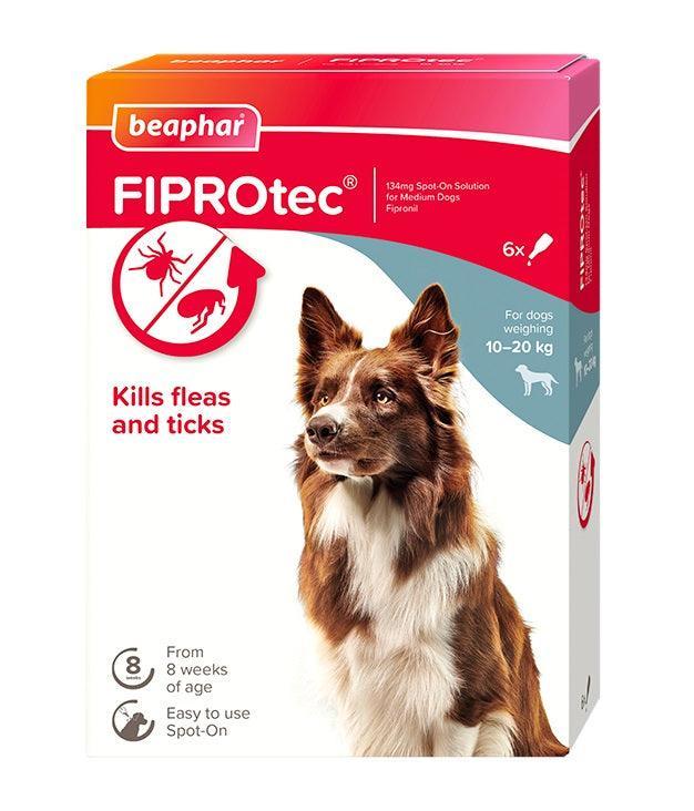 Beaphar FIPROtec Flea and Tick Spot On for Medium Dogs (10-20kg) 6 pipettes