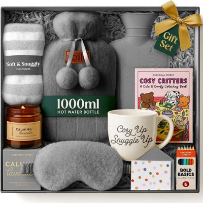 SEASONAL STREET Hot Water Bottle Gift Set – Grey 1L
