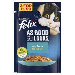 FELIX AS GOOD AS IT LOOKS Tuna in Jelly 3 FOR £1.59 - North East Pet Shop Felix