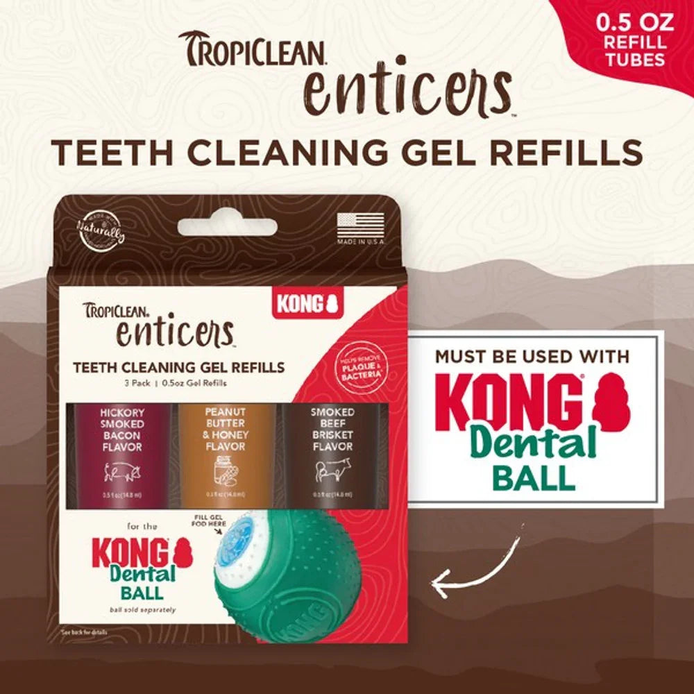 KONG TropiClean Enticers Teeth Cleaning Gel Variety Pack for KONG Dental Ball