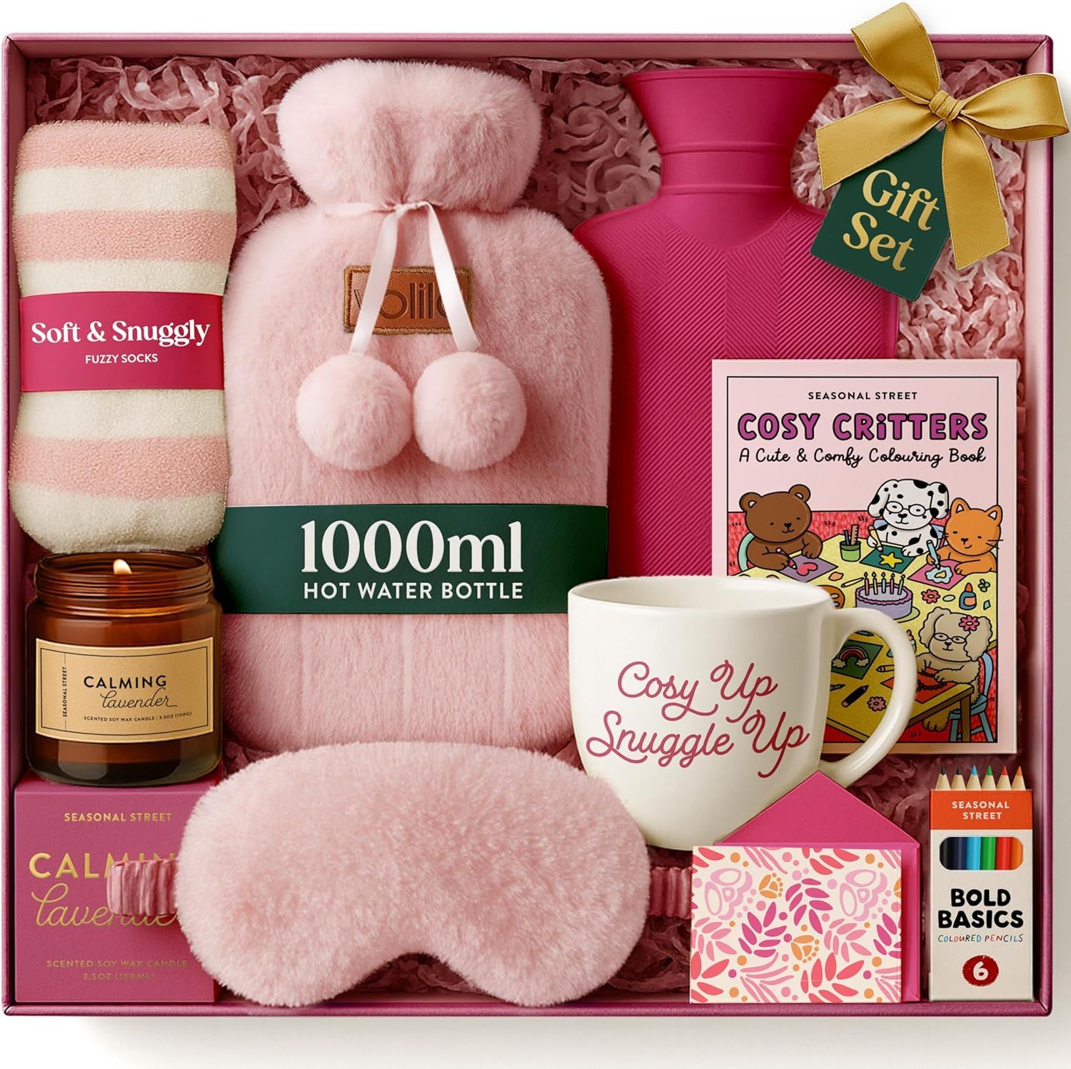 SEASONAL STREET Hot Water Bottle Gift Set – Pink 1L