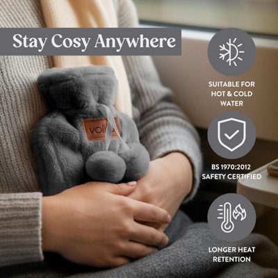 SEASONAL STREET Mini Hot Water Bottle Gift Set – Grey 0.5L