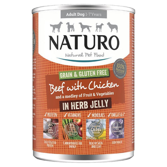 Naturo Adult Grain & Gluten Free Beef with Chicken in Herb Jelly 390g - North East Pet Shop Naturo