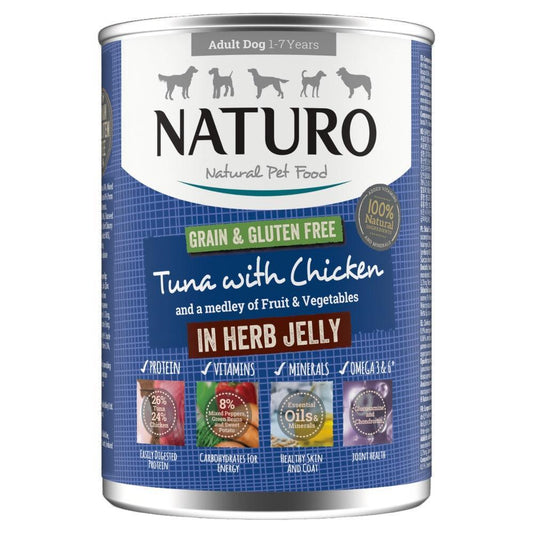 Naturo Adult Grain & Gluten Free Tuna with Chicken in Herb Jelly Tins 390g - North East Pet Shop Naturo