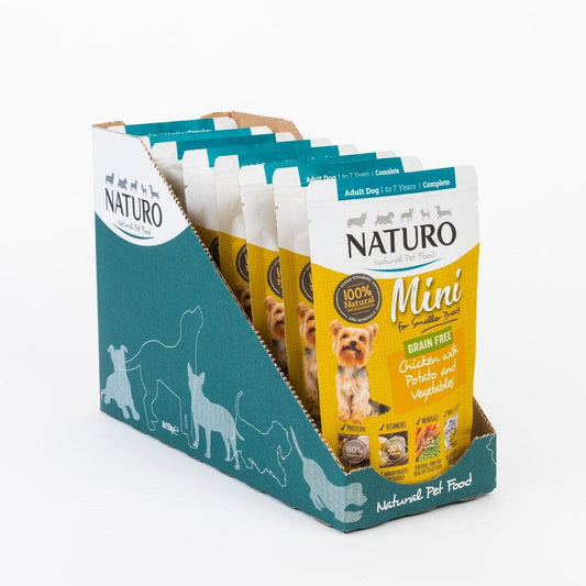 Naturo Adult Mini Grain Free Chicken with Potato & Veg Pouches 8 x 150g - North East Pet Shop Naturo