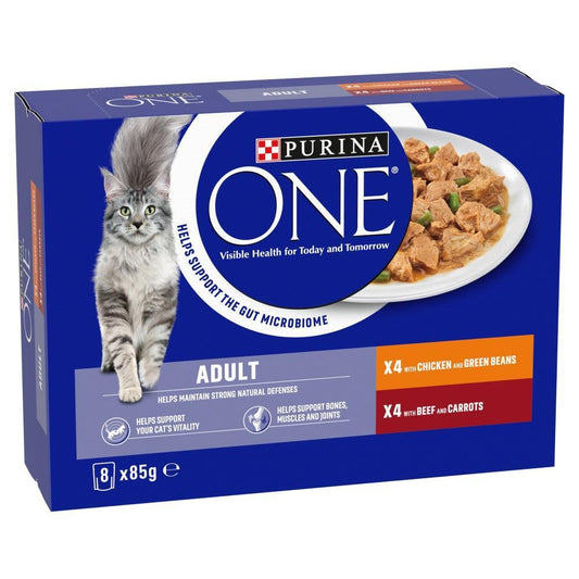 Purina One Adult Cat Chk/Bf Pch 5x8x85g - North East Pet Shop Purina One
