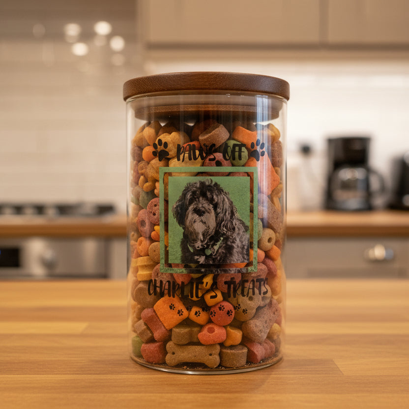 Personalised Pet Treat Jar | Custom Photo Dog Cat Glass Jar Gift