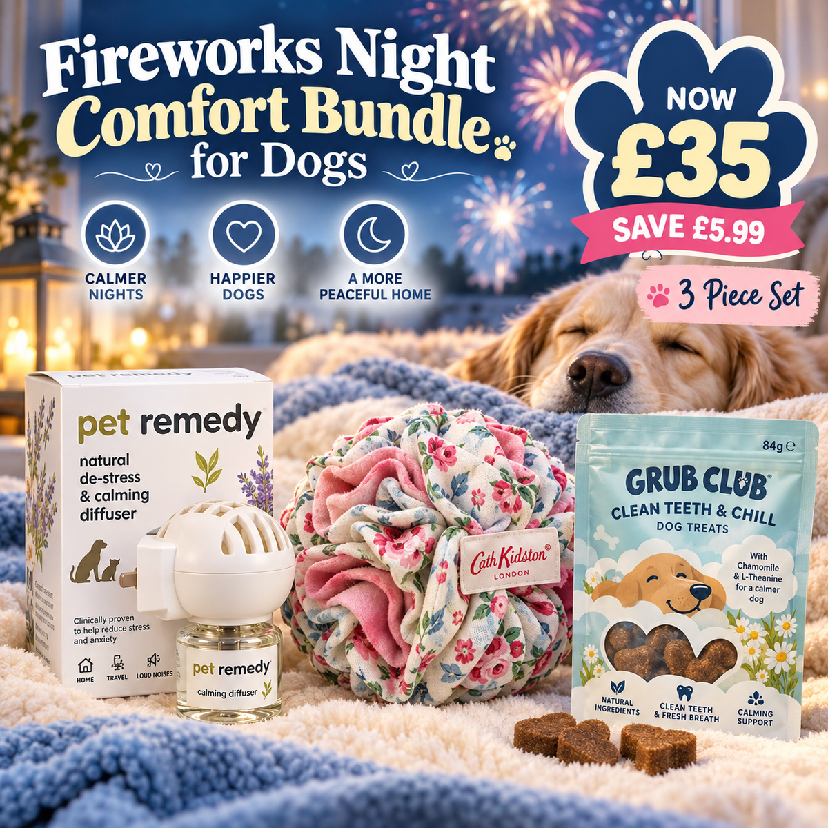 Fireworks Night Comfort Bundle for Dogs – 3 Piece Set