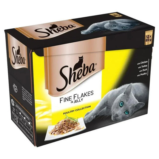 Sheba Fine Flakes Cat Pouches Poultry Collection in Jelly 48x85g pack - North East Pet Shop Sheba