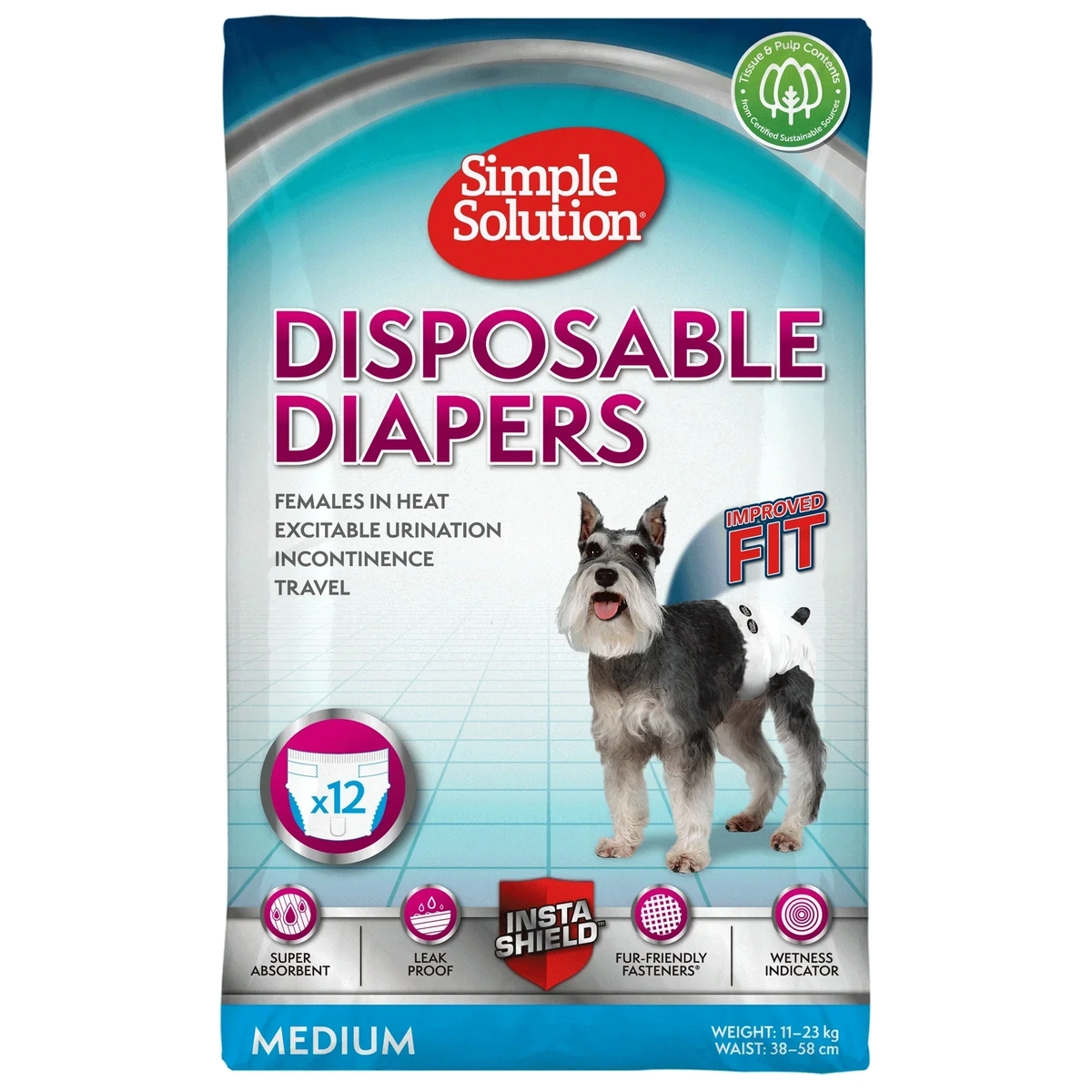 Simple Solution Bitch Disposable Diapers x 12 - Medium - North East Pet Shop Simple Solution