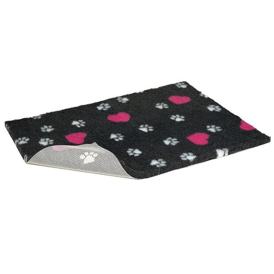 VetBed Nonslip Charcoal with Cerise Hearts & White Paws 91cm x 61cm - North East Pet Shop Petlife